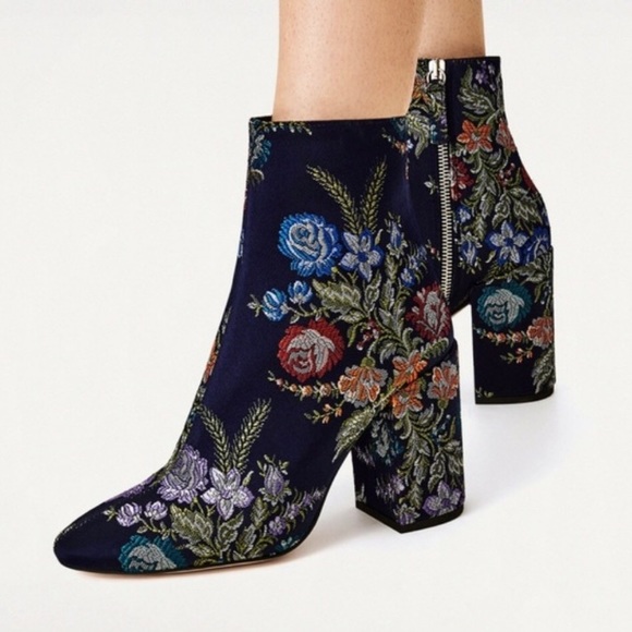 Zara Shoes - Zara Floral Embroidered Booties